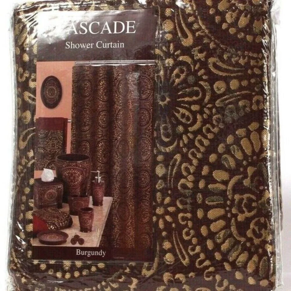 Popular Bath Cascade Burgundy Shower Curtain & Cascade Burgundy Shower Hooks Set